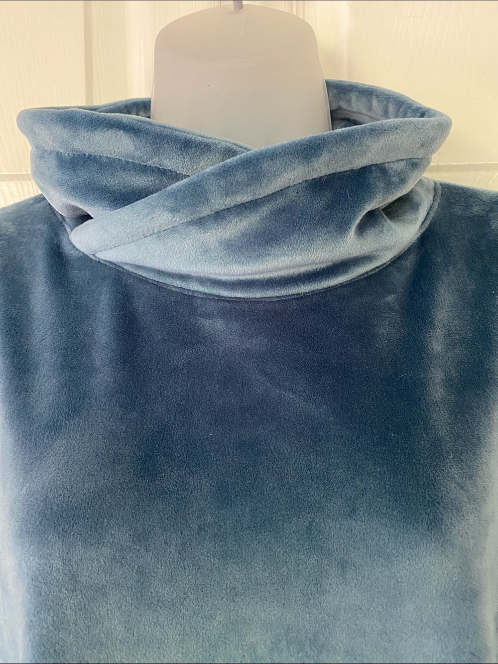 Softies Dress 35" Feather Velour Funnel Neck Lounger Dress Blue Velvet Blue L - Picture 8 of 12